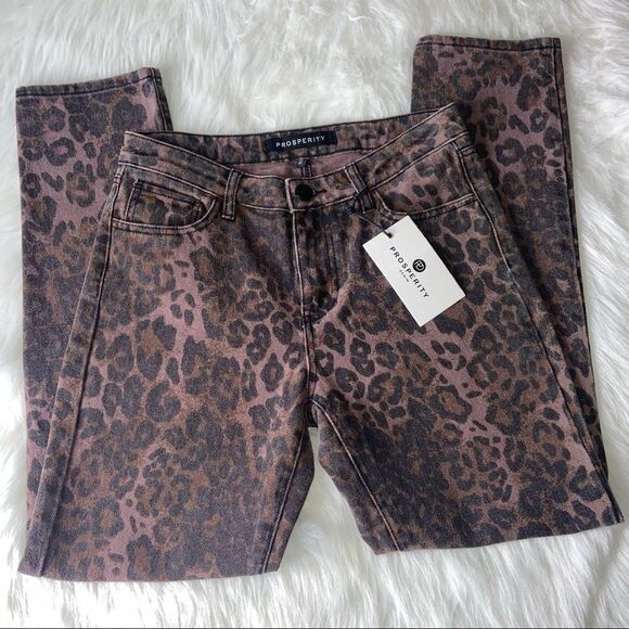 NWT Prosperity Denim Leopard Print Cropped Skinny Jeans Size 27 - Picture 1 of 5